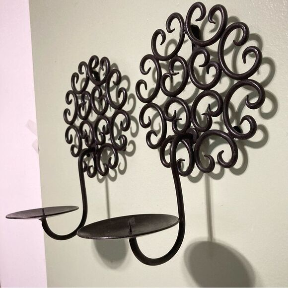 TREE OF LIFE Pair of Circle Candle Holder Wall Sconces 10 x 6.5 inches - Picture 3 of 12